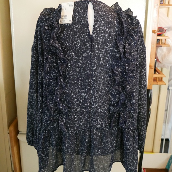 H&M Navy & White Ruffle Top - Picture 3 of 4